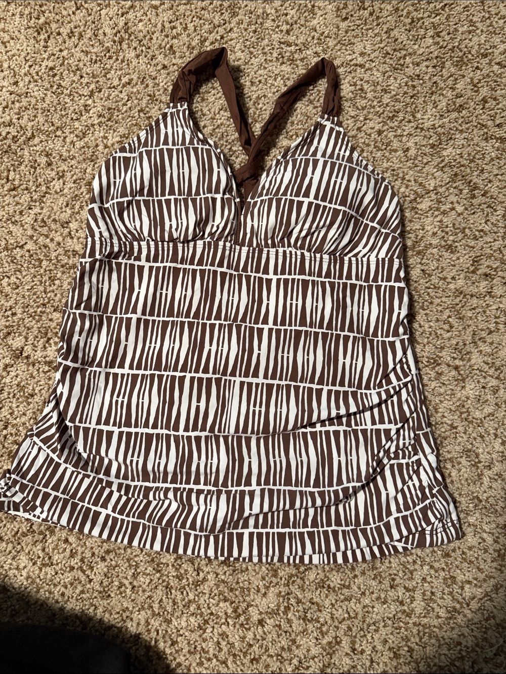 Athena Brown and White Patterned Tankini Top